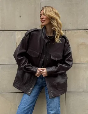 Кутка - бомбер оверсайз из натуральной кожи в стиле Y2K