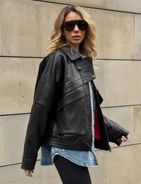 Трендовая куртка - бомбер oversize из натуральной кожи Joomba