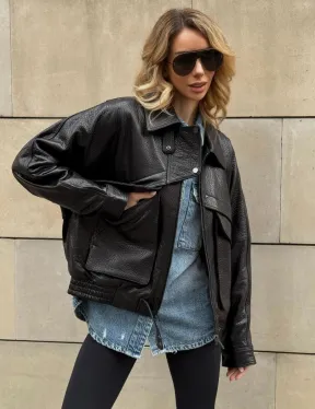 Трендовая куртка - бомбер oversize из натуральной кожи Joomba