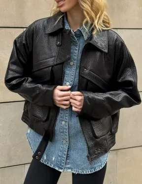 Трендовая куртка - бомбер oversize из натуральной кожи Joomba