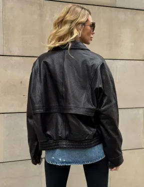 Трендовая куртка - бомбер oversize из натуральной кожи Joomba