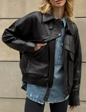 Трендовая куртка - бомбер oversize из натуральной кожи Joomba