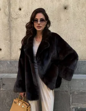 Норковая шуба в цвете махагон