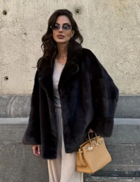Норковая шуба в цвете махагон