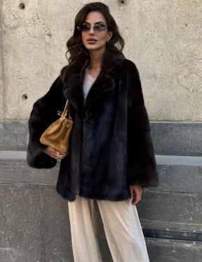 Норковая шуба в цвете махагон