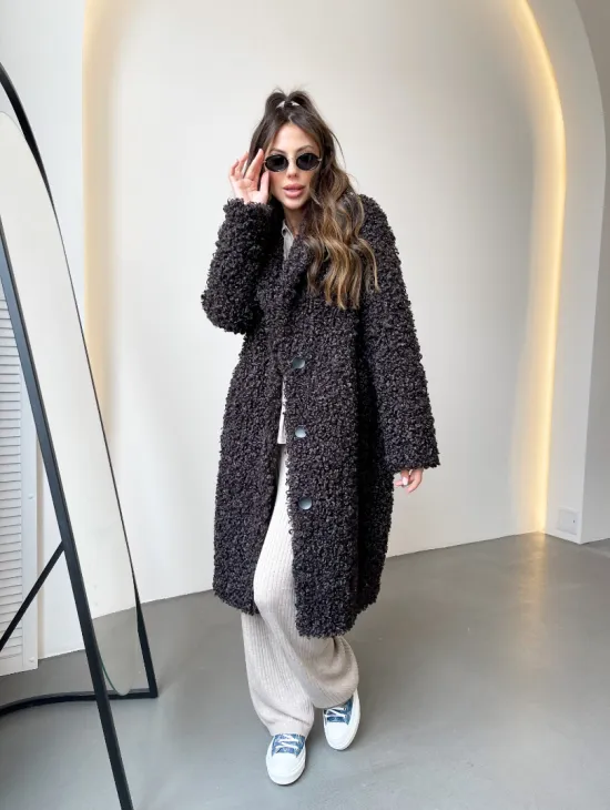 Шуба в цвете графит из экомеха