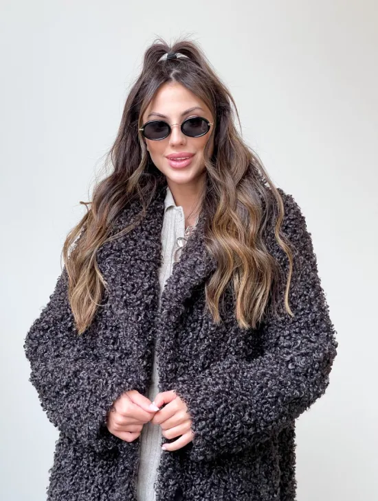 Шуба в цвете графит из экомеха