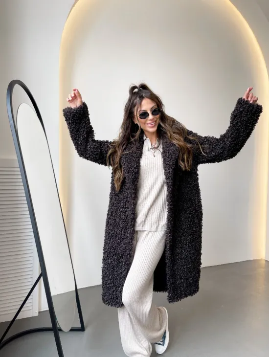 Шуба в цвете графит из экомеха