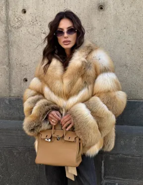 Шуба из меха лисы Golden Sunrise с английским воротником