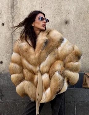 Шуба из меха лисы Golden Sunrise с английским воротником