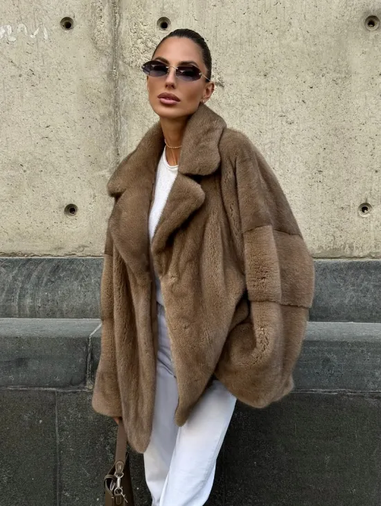 Норковый полушубок в пастельном оттенке