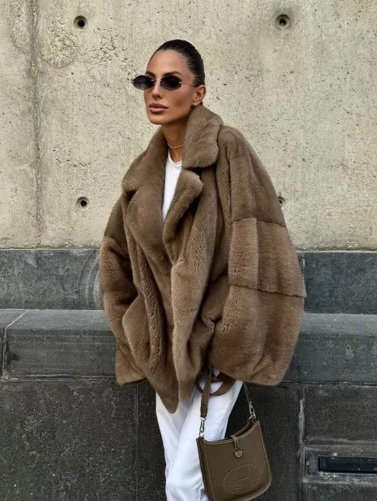 Норковый полушубок в пастельном оттенке