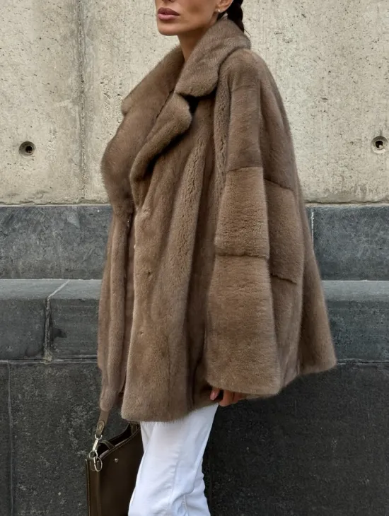 Норковый полушубок в пастельном оттенке