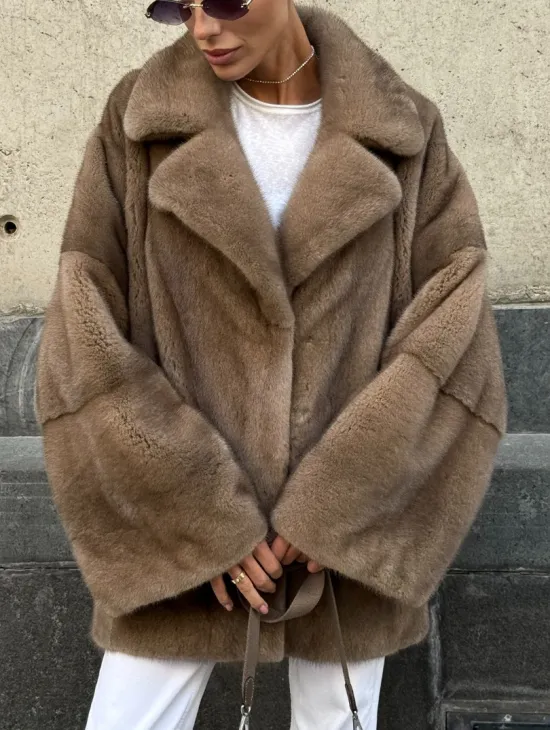 Норковый полушубок в пастельном оттенке