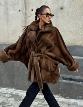 Шуба летучка из премиум меха норки - цвет соболь