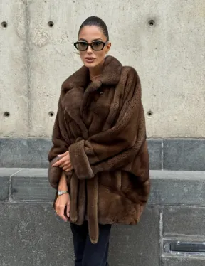 Шуба летучка из премиум меха норки - цвет соболь