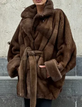 Шуба летучка из премиум меха норки - цвет соболь