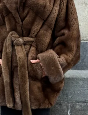 Шуба летучка из премиум меха норки - цвет соболь