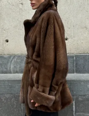 Шуба летучка из премиум меха норки - цвет соболь