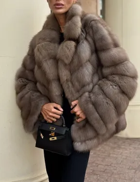 Короткая шуба из куницы - цвет пастель