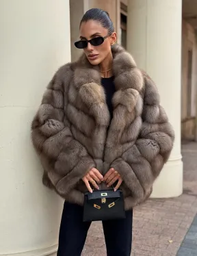 Короткая шуба из куницы - цвет пастель