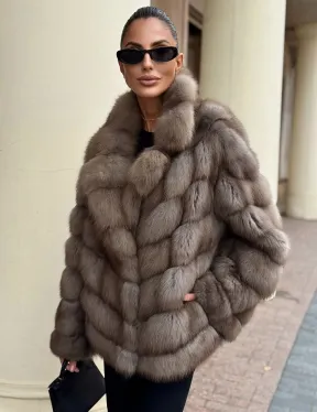 Короткая шуба из куницы - цвет пастель