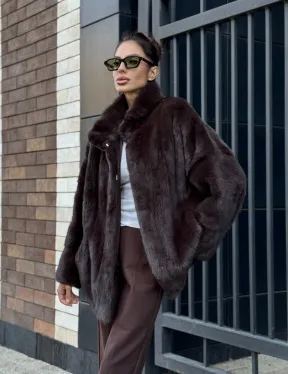 Полушубок автоледи из меха норки - стойка воротник