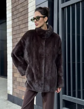 Полушубок автоледи из меха норки - стойка воротник