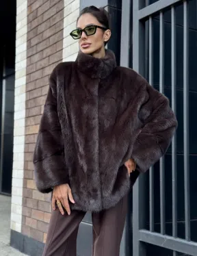 Полушубок автоледи из меха норки - стойка воротник