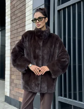 Полушубок автоледи из меха норки - стойка воротник