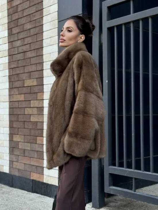 Шуба норковая пастель - стойка воротник