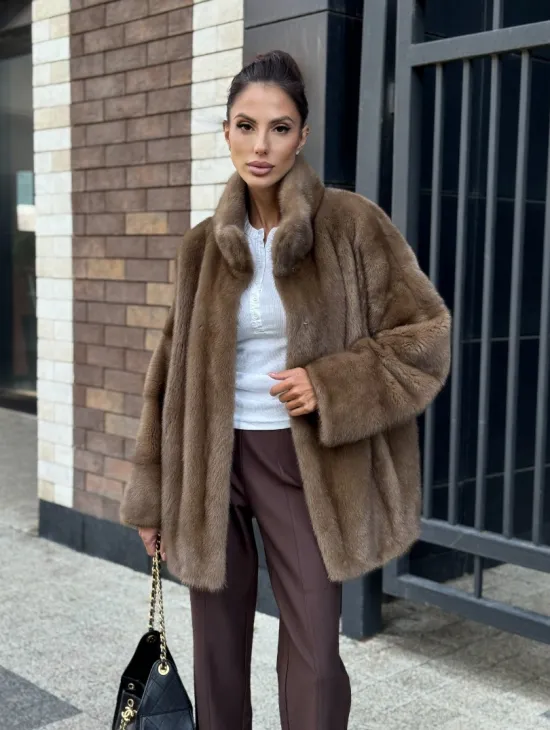 Шуба норковая пастель - стойка воротник