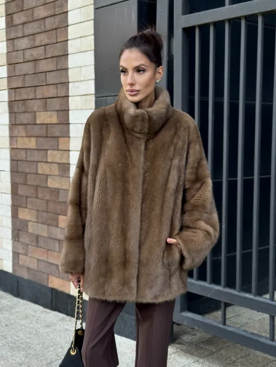 Шуба норковая пастель - стойка воротник
