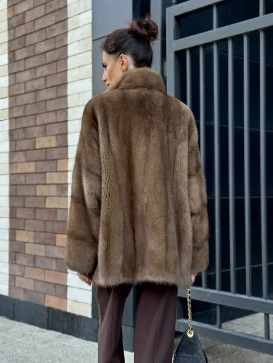 Шуба норковая пастель - стойка воротник