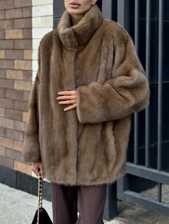 Шуба норковая пастель - стойка воротник