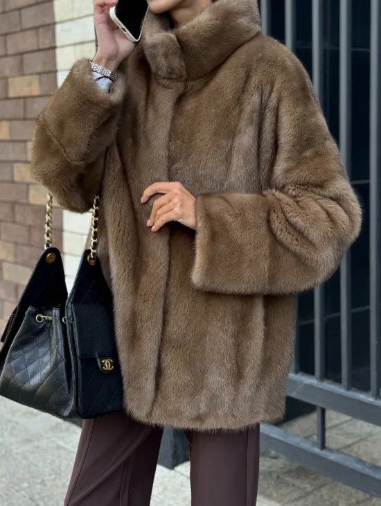 Шуба норковая пастель - стойка воротник