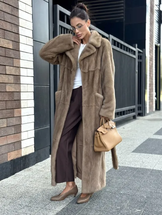 Женская длинная норковая шуба Pastel