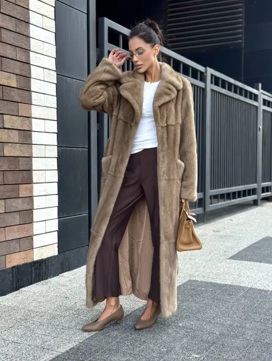 Женская длинная норковая шуба Pastel