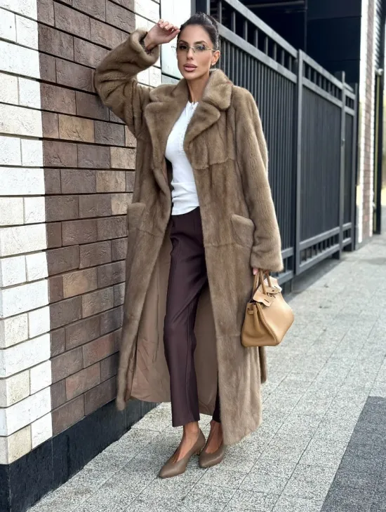 Женская длинная норковая шуба Pastel