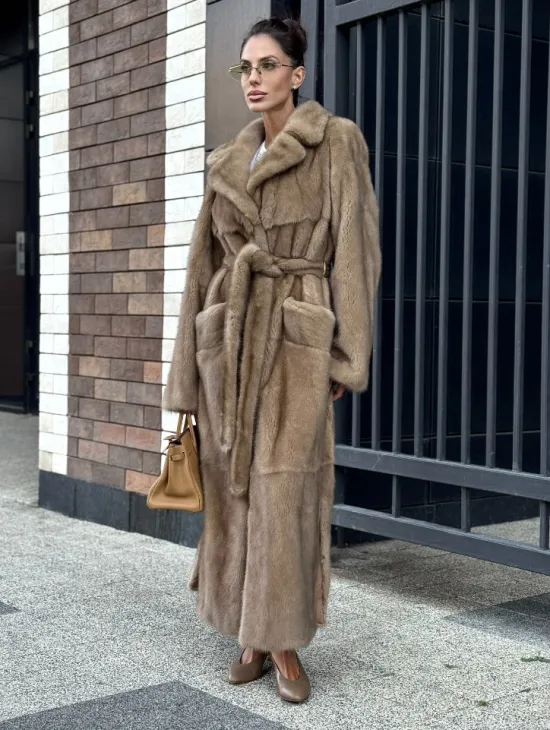 Женская длинная норковая шуба Pastel