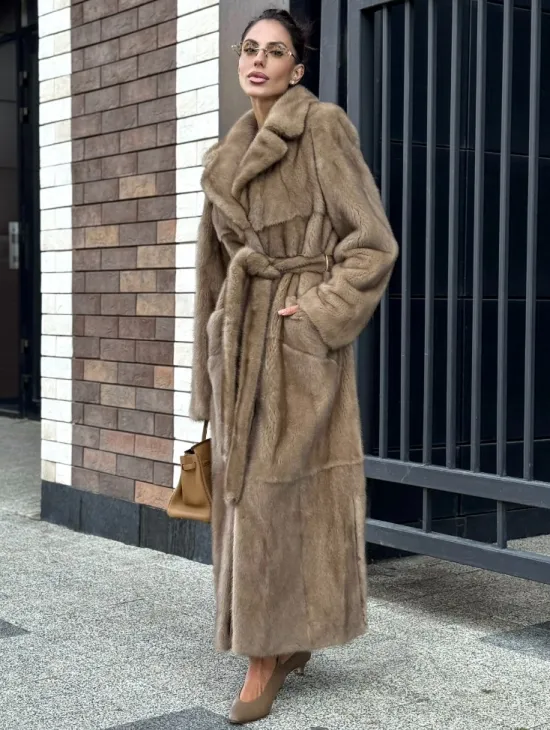 Женская длинная норковая шуба Pastel