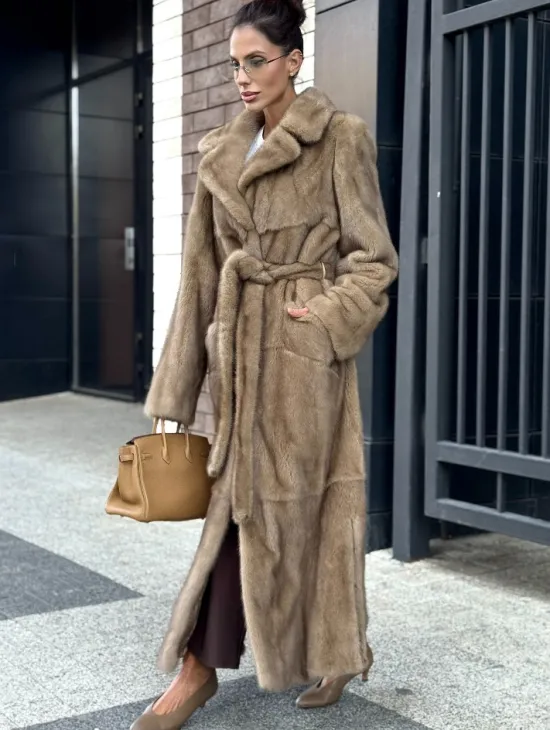 Женская длинная норковая шуба Pastel