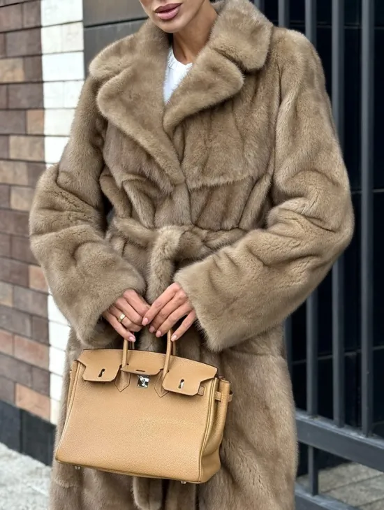 Женская длинная норковая шуба Pastel