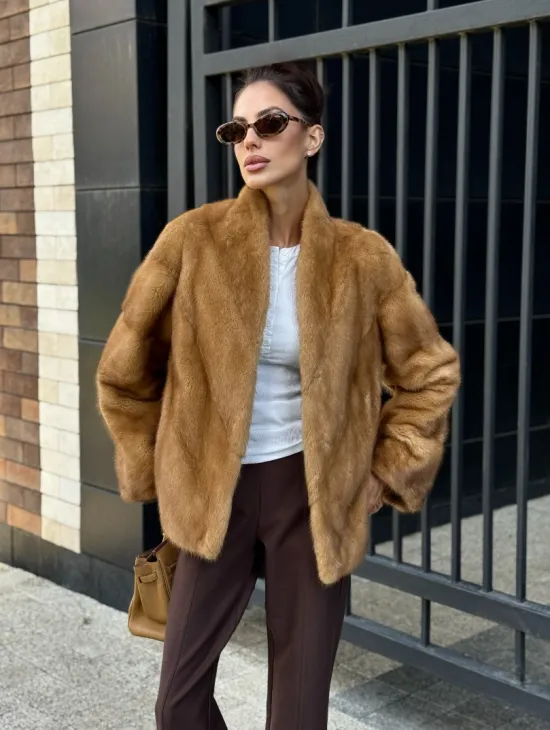 Норковый жакет Gold воротник V-образный