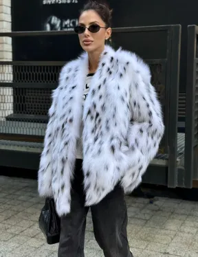 Шуба из меха белой аукционной лисы под рысь, ручная работа