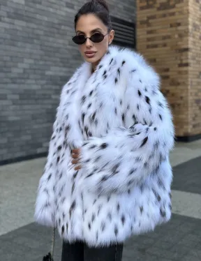 Шуба из меха белой аукционной лисы под рысь, ручная работа