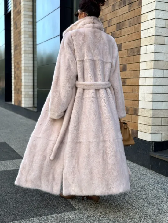 Шуба норковая - пальто с поясом, классика