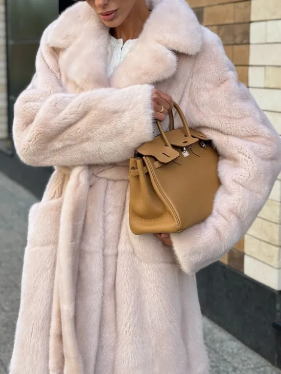 Шуба норковая - пальто с поясом, классика