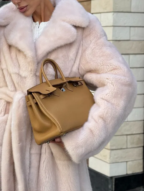 Шуба норковая - пальто с поясом, классика