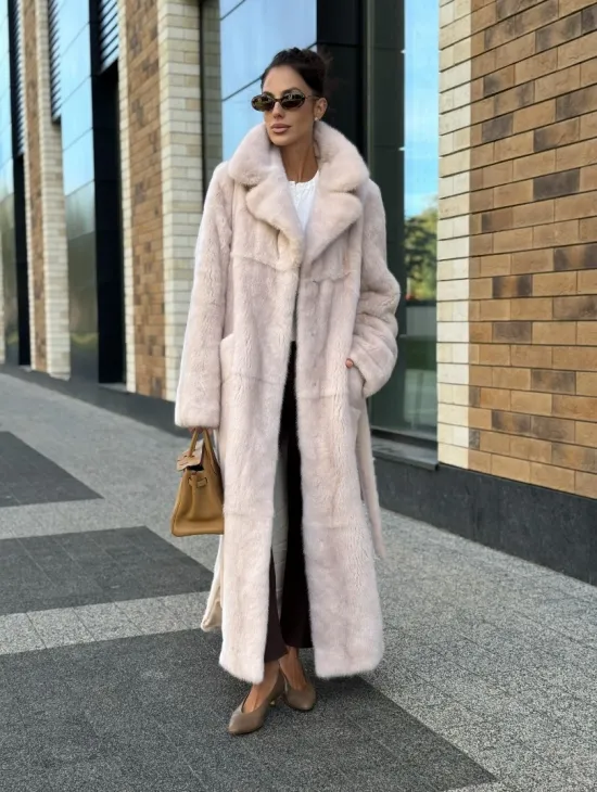 Шуба норковая - пальто с поясом, классика